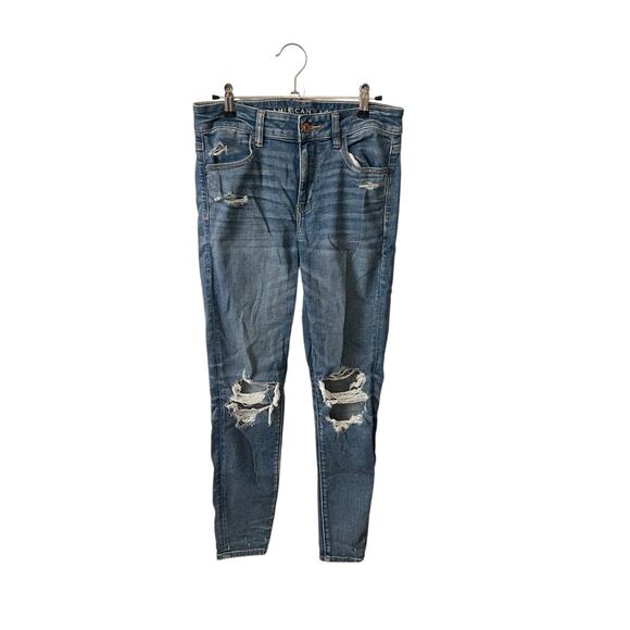 American Eagle Womens 4 Regular HiRise Jegging Distressed Dark Blue Stretch - Picture 1 of 7